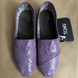 TOMS+ Limited Edition Alpargata Snake-Print Leather Slip-On Purple Flats